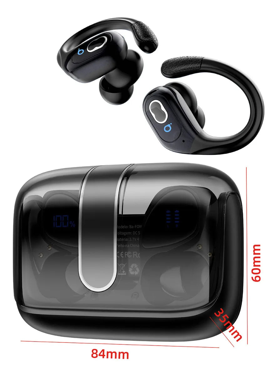 Fone De Ouvido Bluetooth Corrida Gancho Prova D'água Com Gan Cor Preto