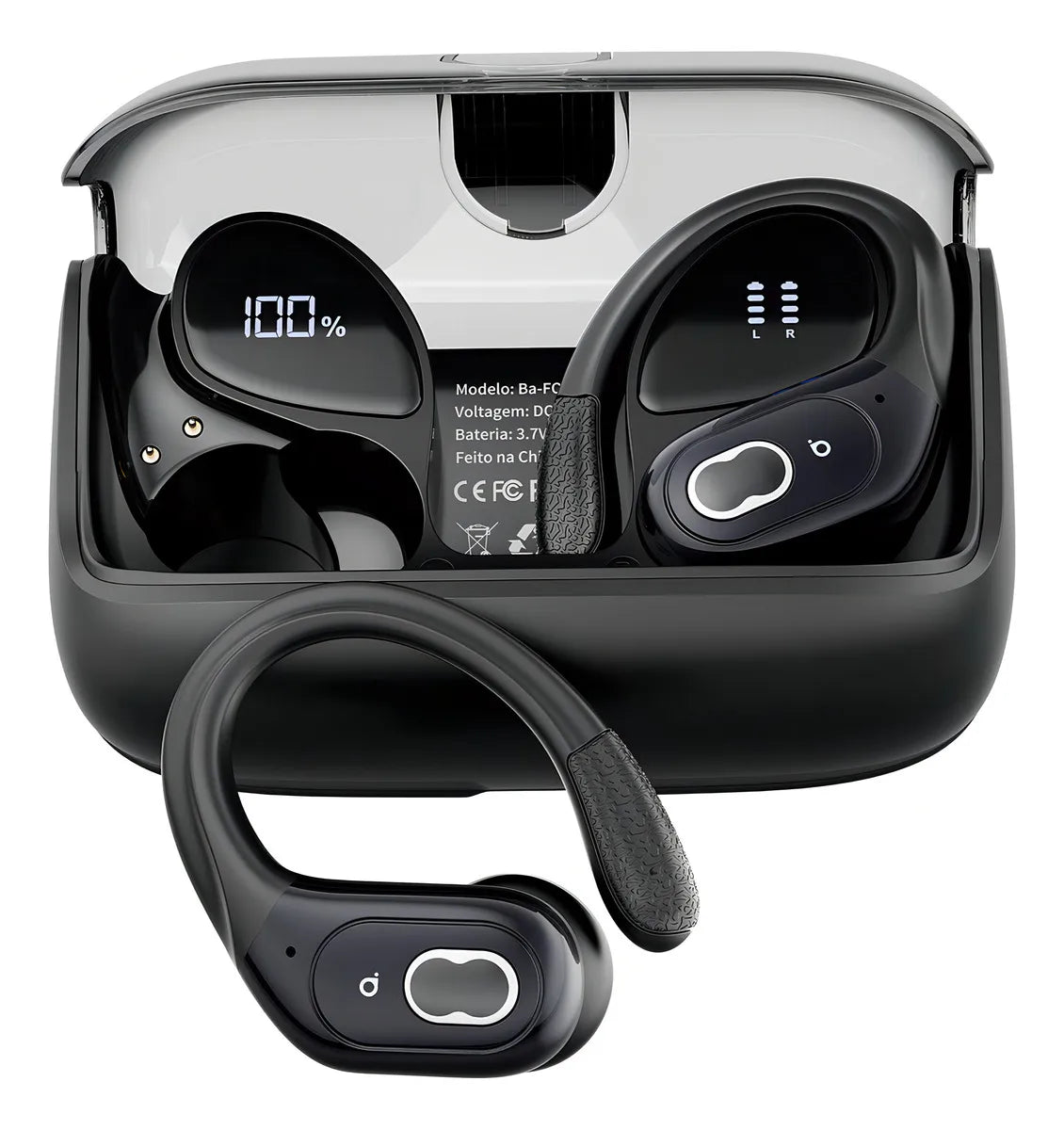 Fone De Ouvido Bluetooth Corrida Gancho Prova D'água Com Gan Cor Preto
