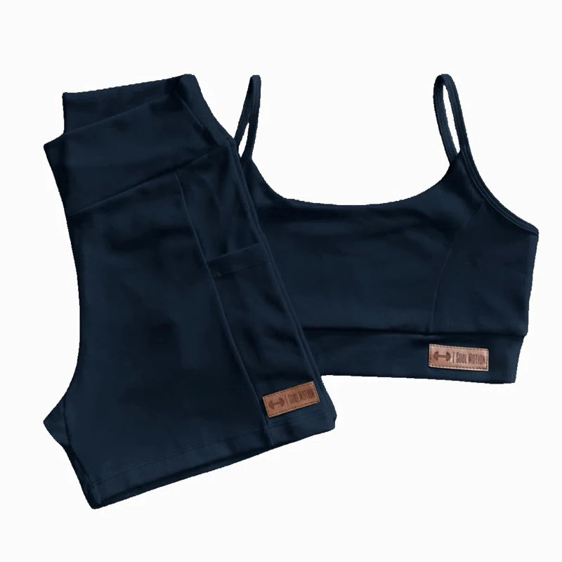 Conjunto Fitness - Shorts com bolso e Top de alça preto
