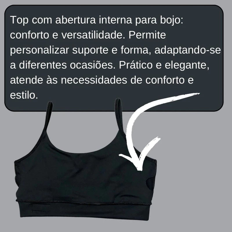 Conjunto Fitness - Shorts com bolso e Top de alça preto